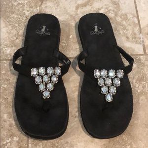 Corky’s 11 jeweled flip flops